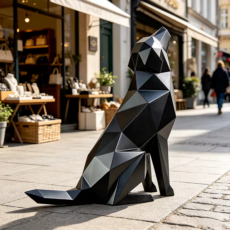 Geometric Howling Wolf Sculpture ສະແຕນເລດ