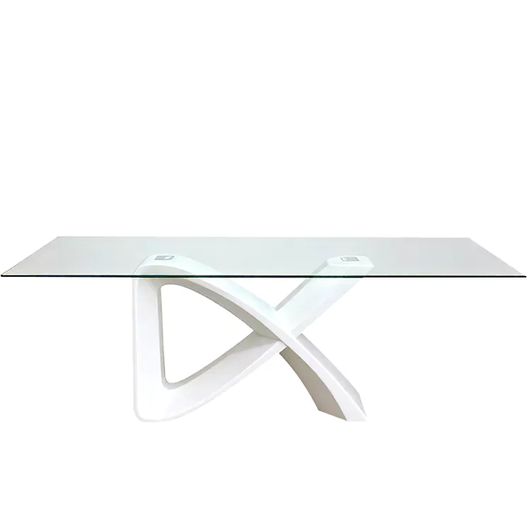 Modern Glass Patio Table with GRP Curved X Base