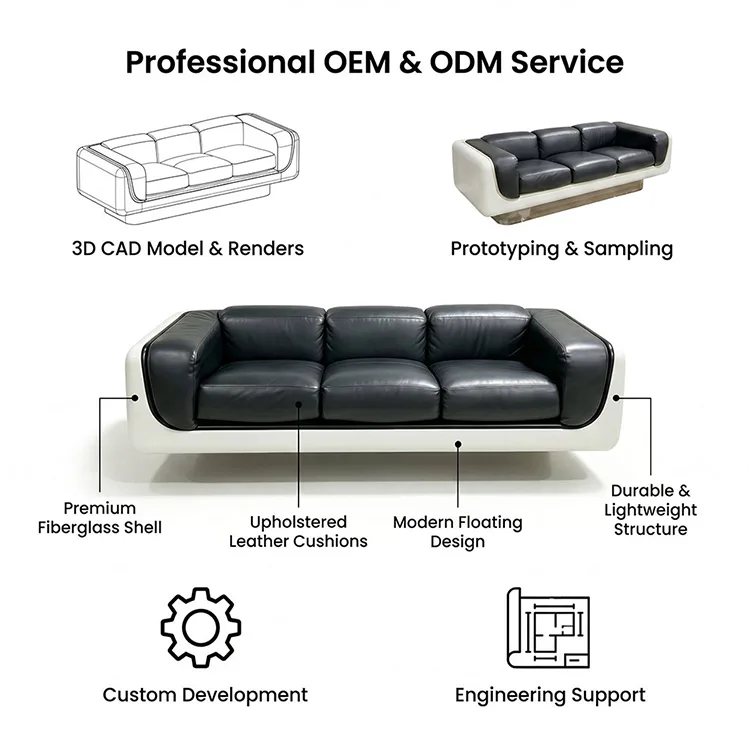Commercial Fiberglass Leather Sofa